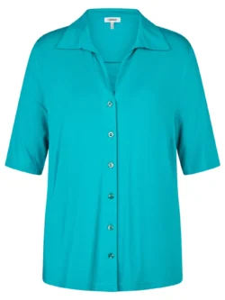 KJ Brand jersey blouse blauw, korte mouw